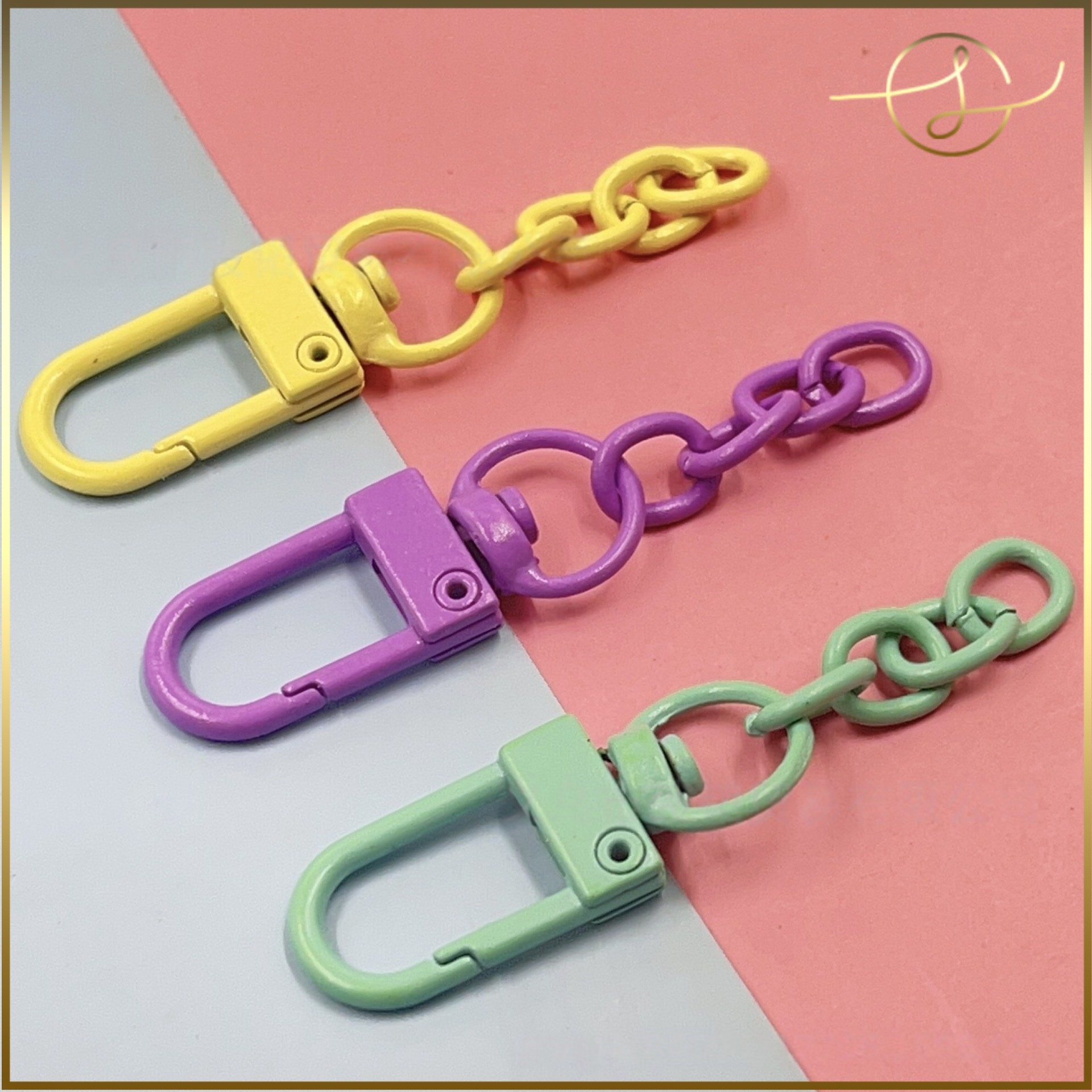 【15色】キーホルダー金具 カラビナ 回転カン ナスカン チェーン付き カラフル  DIYパーツ 手芸 基礎金具