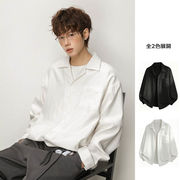 メンズ シワ感テクスチャー リネン風 長袖シャツ 春用 オールドマネー風 カジュアル シャツアウター★全2色