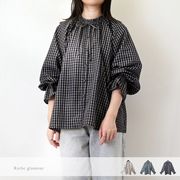 【2026新作】先染めチェック　キャンディスリーブ　ギャザー　ブラウス(33143)