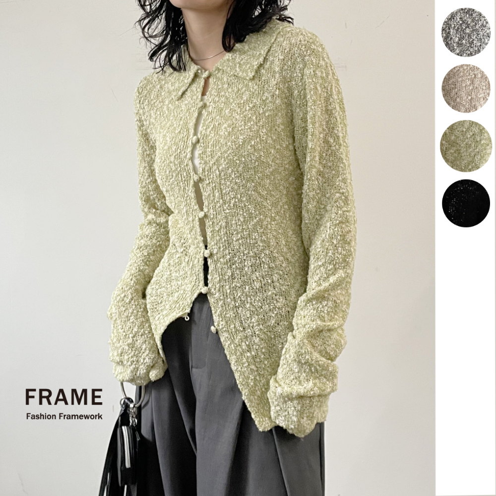 【2026新作】ツイード風MIXスラブポロカーデ