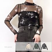 【2026新作】フラワ－プリント　パワーネット　ボトルネック　ロンT(33205)