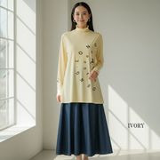 ロング丈Aラインプルオーバー　メロー仕上げ　長めタートルネック　T390