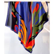 男女兼用 大判正方形 シルクタッチ プリント柄 スカーフ 　全3色　05541