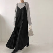 今季マストバイ   気質   おしゃれ   ストラップ   ニーパス  プリーツ   ワンピース