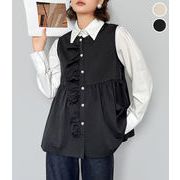 【2026新作】 フリル ペプラム ベスト ジレ パールボタン セミオケージョン
