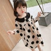 2026  春夏新品 ★ 韓国風子供服★長袖ポリドットワンピース 90-130cm