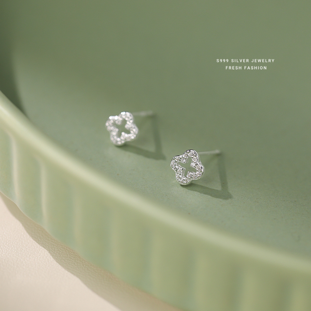 ピアス クローバー シルバージュエリー シルバー999 ファーストピアス セカンドピアス フラワー ジュエル