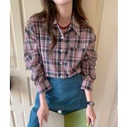 シャツ　レディース　デザイン　韓国ファッション　INS　チェック柄