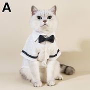 小型犬・猫用 フォーマルシャツ＆蝶ネクタイセット プードル・シュナ向けタキシード風ペット服