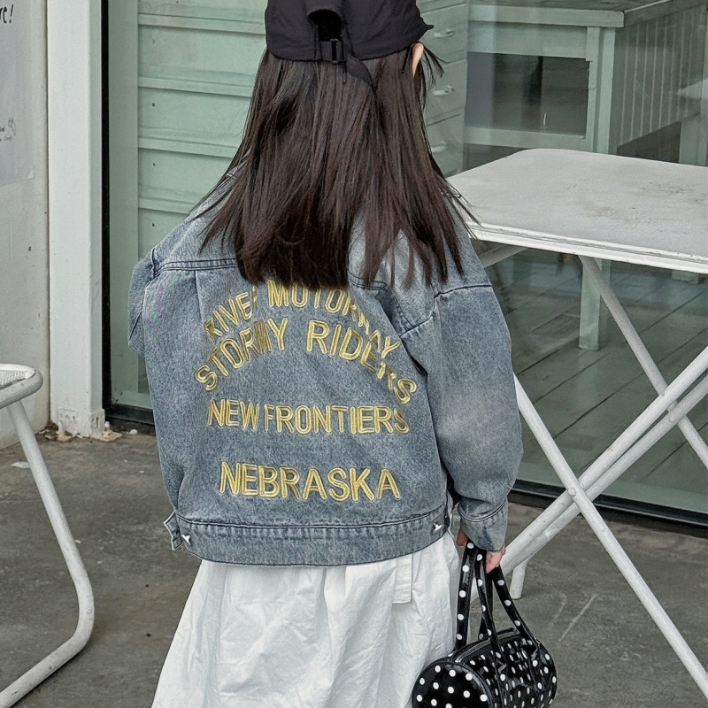 子供服　80~130cm　キッズデニムジャケット　刺繍　韓国子供服