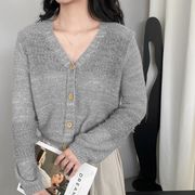 UC1036トップス レディース カットソー ニット カーディガン 長袖 3色 韓国風 2026春夏新作