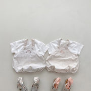 2026夏※セットアップ 薄手 半袖Tシャツ＋レインボー刺繍サロペットロンパース 2点セット
