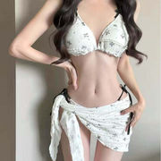 レディース 水着 ビキニ ３点セット セパレート リボン ホワイト セクシー 温泉