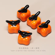 柿モチーフ 陶器ペン置き 箸置き兼用 オレンジ色 卓上置物 茶道具 プレゼント