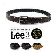 全3色　Lee リー リアルレザー ドットスタッズ ベルト 幅3.5cm 本革 床革 大き目