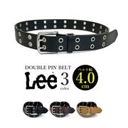 全3色 Lee リー リアルレザー ダブルピンバックル ベルト 幅4cm 本革 床革