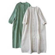 シャツワンピース レディース ワンピース ロング丈 クールネック ゆったり シンプル