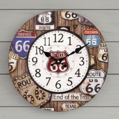 【壁掛時計】アンティークMDFクロック ROUTE 66 End of the Trail★