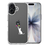 iPhone17 側面ソフト 背面ハード ハイブリッド クリア ケース 猫 CAT ねこ 蝶々 ホワイト