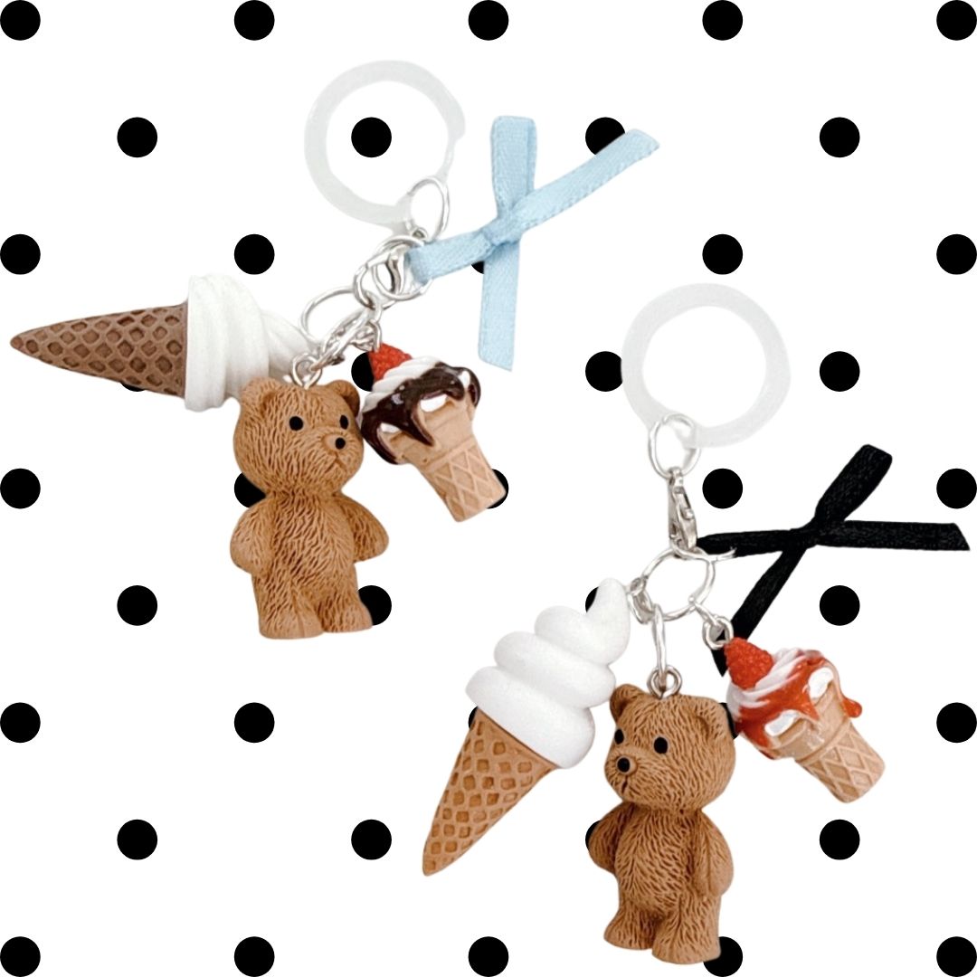 可愛い❤くまちゃんクッキーのアンブレラマーカー&ハートのクッキーチャーム付 めじるしアクセサリー くまチャーム付き おしゃれ目印チャーム