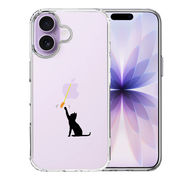 iPhone17 側面ソフト 背面ハード ハイブリッド クリア ケース にゃんこ 猫じゃらし