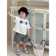 2026新作 夏 男の子 半袖Tシャツ チェックショーツ セット 子供服