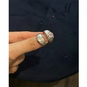 ブラシド加工太幅リングクリスタル一粒デザインユニークお出かけアクセサリー
