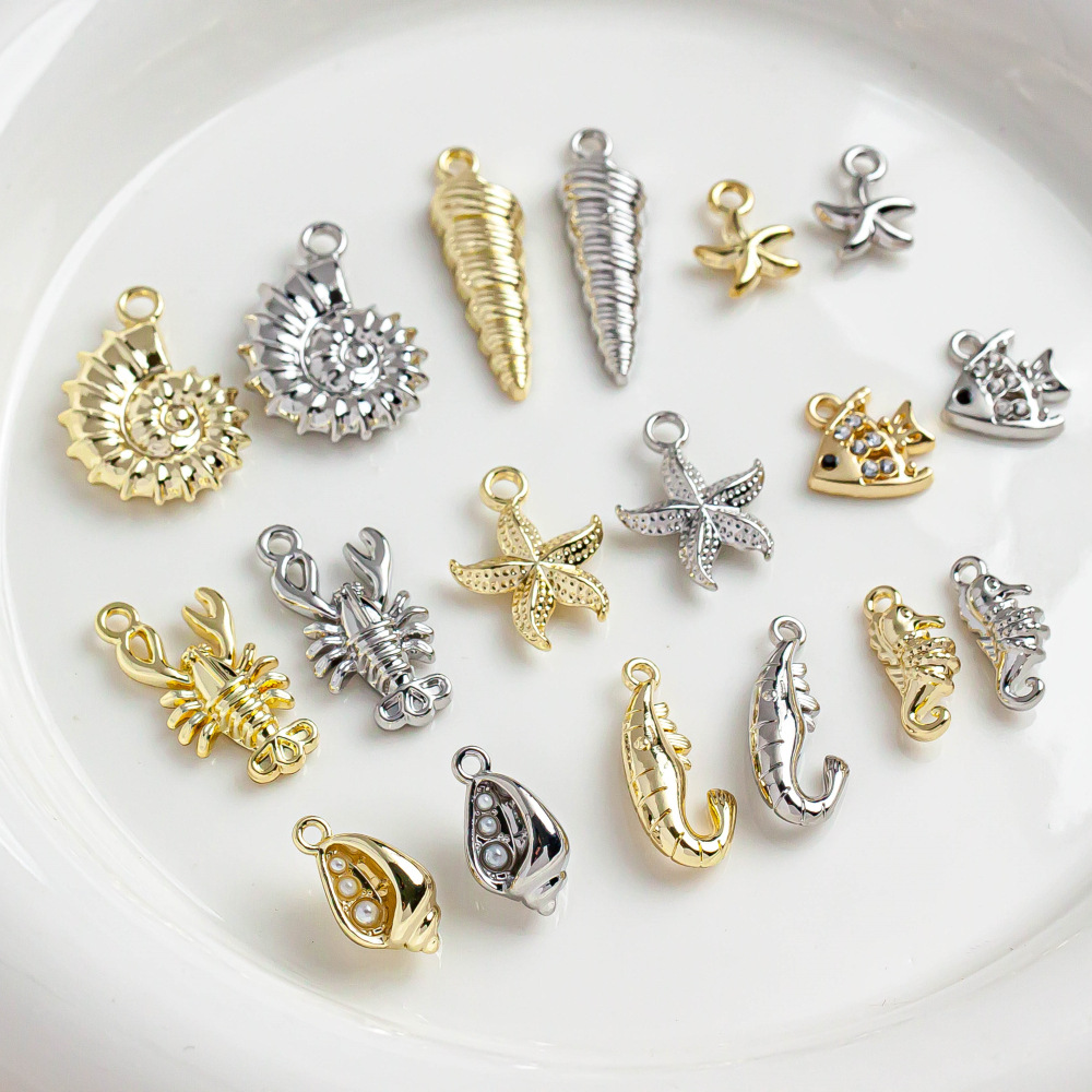 巻き貝 金属チャーム フィッシュ メタルパーツ アクセサリーパーツ 魚 ハンドメイド デコパーツ シェル 海