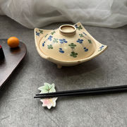 タイムセール限定超目玉商品 クリーム地花柄蓋付き小丼 前菜・スープ・デザート用陶器皿