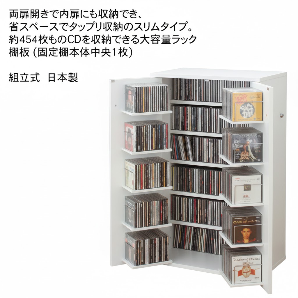 CDラック 収納名人 CD約454枚収納 日本製 (ホワイト) 幅59.5 奥行37.5