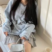 配色ロゴプリント Vネックスウェットトップス