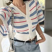 パフスリーブ Vネック 半袖ニットトップス