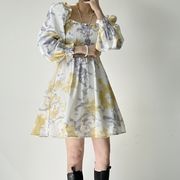 2026新作 ワンピース スクエアネック 花柄 上品 薄手 レディース