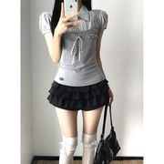 今季マストバイ 配色POLO襟 レイヤード風ブラウス