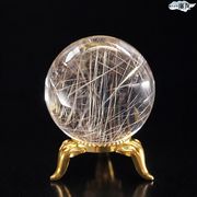 天然石 丸玉 原石 シルバールチルクォーツ パワーストーン (シルバールチルクォーツ丸玉90g台付現物販売)