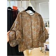 レトロプリント 七分袖ブラウス