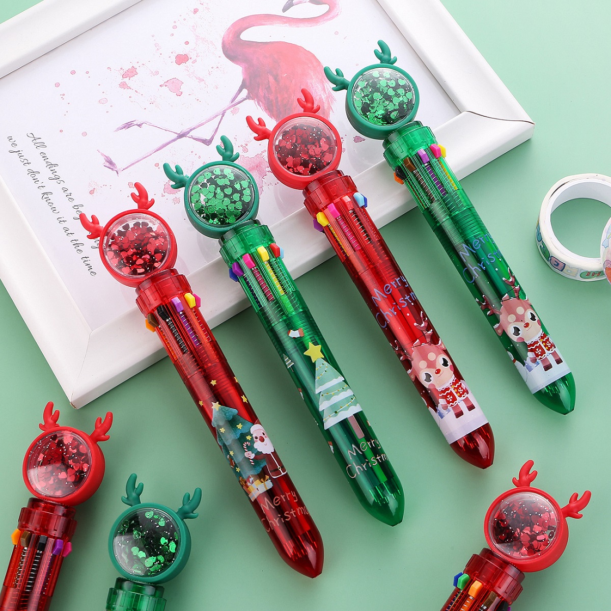 2026新品 新学期 ボールペン 学生 クリスマス デザイン文具  贈り物 文房具 サンタクロース 10色