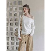 今季マストバイ オフショルダー ルーズ長袖Tシャツ