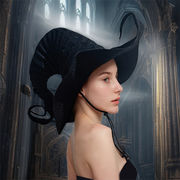 変形デザイン魔女ハット 風紐付き ハロウィン仮装小物