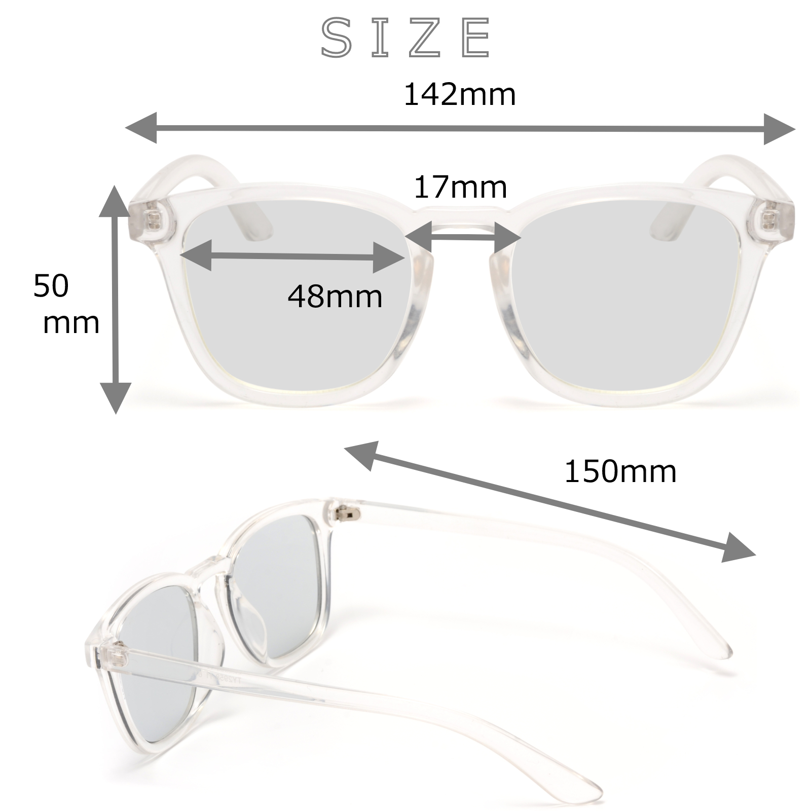 スクエア クリアフレームサングラス フラットレンズ 透明フレーム UV
