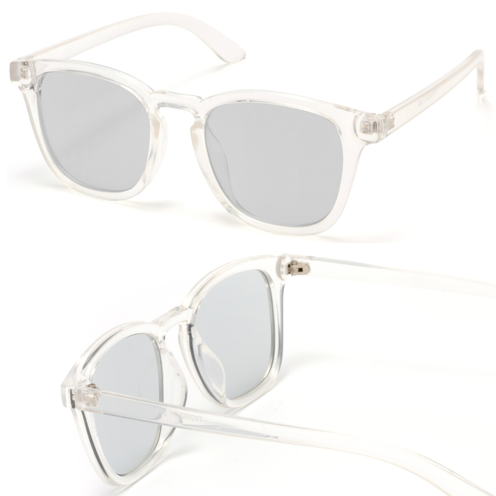 スクエア クリアフレームサングラス フラットレンズ 透明フレーム UV