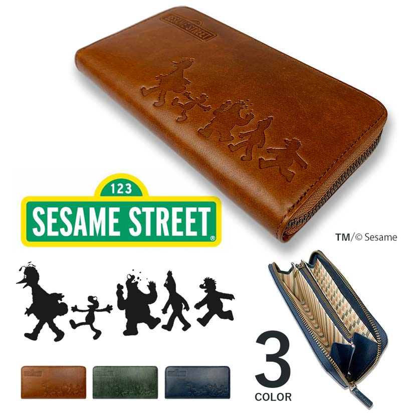 【全3色】SESAME STREET セサミストリート リアルレザー ラウンドファスナー 長財布