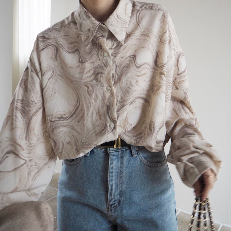 クーポン適用OK 韓国ファッション大きいサイズ シャツ ジャケット プリント ゆったりする カジュアル