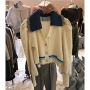 カラーマッチング ファッション ラペル カジュアル 女性 長袖 編み物 百掛け セーター カーディガン
