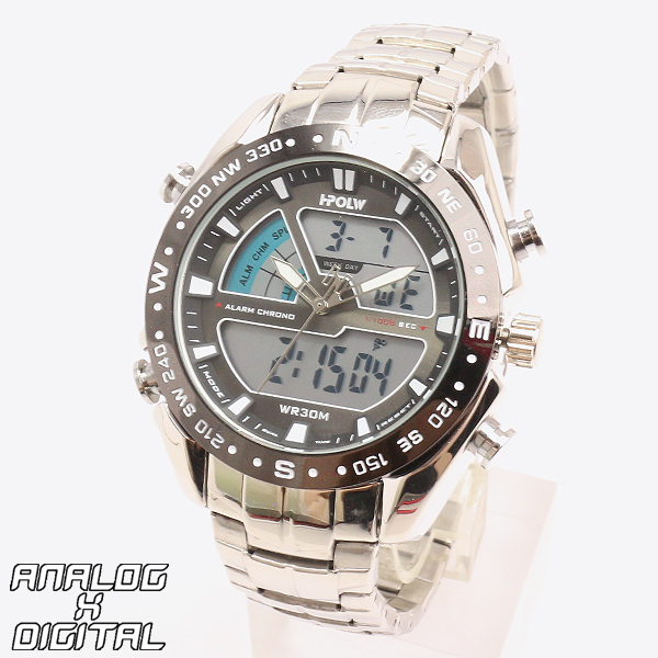 アナデジ デジアナ HPFS9405-SVBK アナログ&デジタル クロノグラフ ダイバーズウォッチ風メンズ腕時計