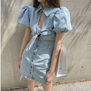 普段使いにちょうどいい デニムワンピース 夏服 ミニスカート スリム効果 レディース 韓国ファッション