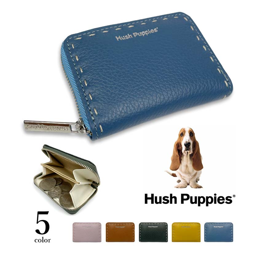 全4色　Hush Puppies ハッシュパピー リアルレザー ラウンドファスナー コインケース 小銭入れ