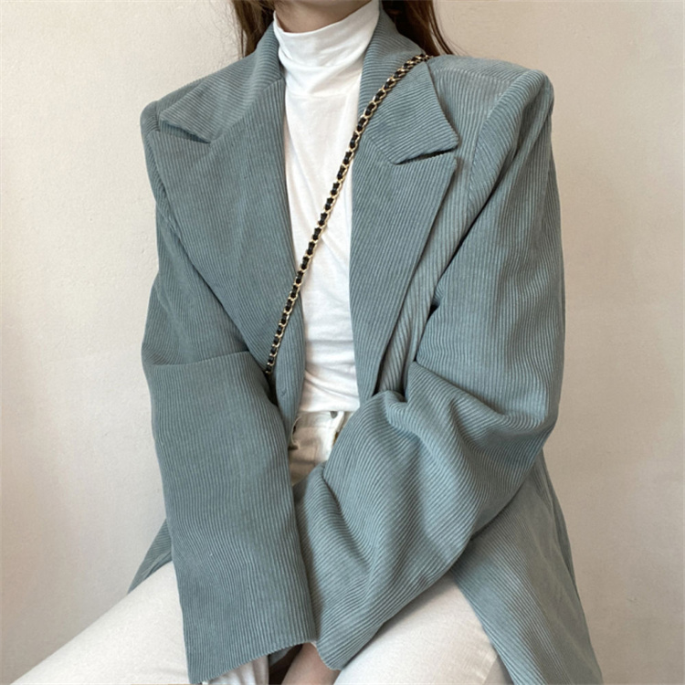 韓国ファッション 2021 秋 レトロ 女の子 コーデュロイ ラペル スーツ コート 厚手 ゆったりする 大人気