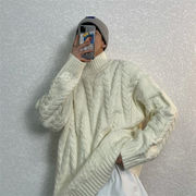韓国ファッション 秋冬 気質 原宿BF風 麻の花 厚手 タートルネック セーター ゆったりする トレンド