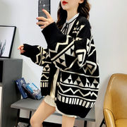 韓国ファッション レディース カーディガン ニット 羽織  カモフラージュ柄ニット オーバーサイズ